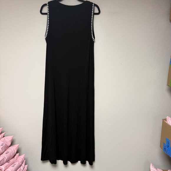 Vince Camuto Maxi Dress Women L Black Excellent High Low Embroidered Trim - Picture 6 of 7